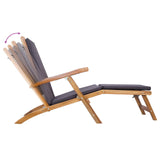 Folding Deck Chair with Cushion Dark Grey Solid Teak Wood 42030523