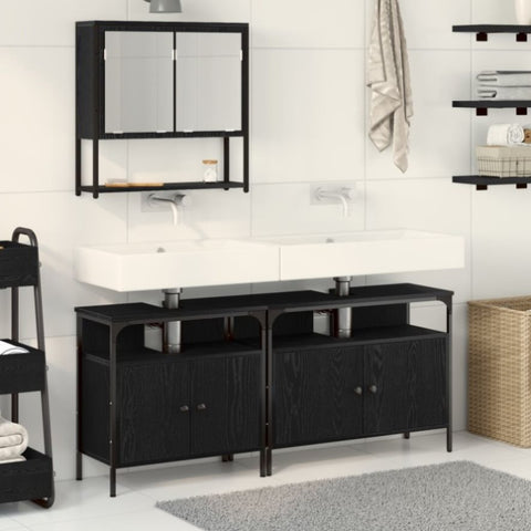 ZNTS 3 Piece Bathroom Furniture Set Black Oak Engineered Wood 3334356