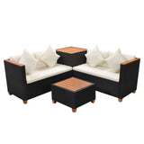 4 Piece Garden Lounge Set with Cushions Poly Rattan Black 43007