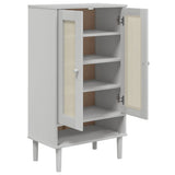 Shoe Cabinet SENJA Rattan Look White 59.5x35x107 cm Solid Wood 358050