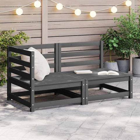 2 Piece Garden Lounge Set Grey Solid Pinewood 805692