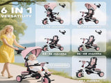 6 in 1 Foldable Kids Trike with Adjustable Parent Handle & Canopy for Ages 1-5, Pink T3398P378917