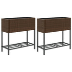 ZNTS Garden Planters with Shelf 2 pcs Brown 70x28x70 cm Poly Rattan 3210511