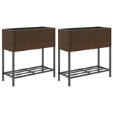 ZNTS Garden Planters with Shelf 2 pcs Brown 70x28x70 cm Poly Rattan 3210511