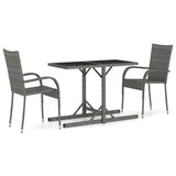 Dining Set Grey PE Rattan, Powder-Coated Steel, Glass Compact 3072477