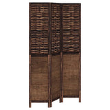 Room Divider 3 Panels Dark Brown Solid Wood Paulownia 358703