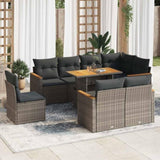 9 Piece Garden Sofa Set with Cushions Grey Poly Rattan Acacia 3327504