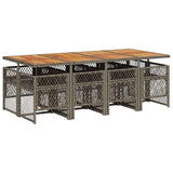 9 Piece Garden Dining Set with Cushions Grey Poly Rattan 3210746