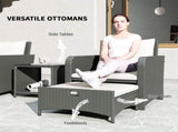 Five Piece Rattan Garden Furniture Set with 2-Tier Coffee Table and Ottomans - Cream White T3398P377537