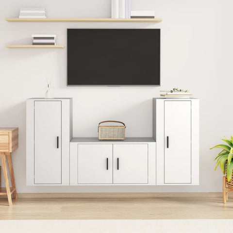 3 Piece TV Cabinet Set White Engineered Wood 3188526