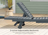 Garden Patio Sun Lounger, Outdoor Wooden Sun Bed with Built-In Table, Reclining Backrest and Rolling T3398P325280