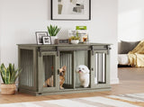 Dog Crate Furniture for Large Dogs, Double Dog Cage for Small Dogs, with Divider - Grey T3398P376405