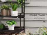 3 Tiered Plant Rack with Hanging Hooks, Tall Plant Stand for Indoor Outdoor Porch Balcony Use, Black T3398P325255