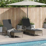 Sun Lounger Reclining 3 pcs Grey and Dark Grey Poly Rattan 365434