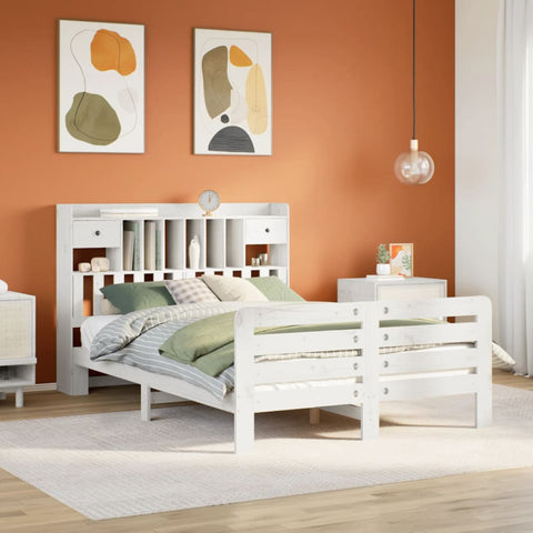 ZNTS Bookcase Bed without Mattress White 160x200 cm Solid Wood Pine 3309969