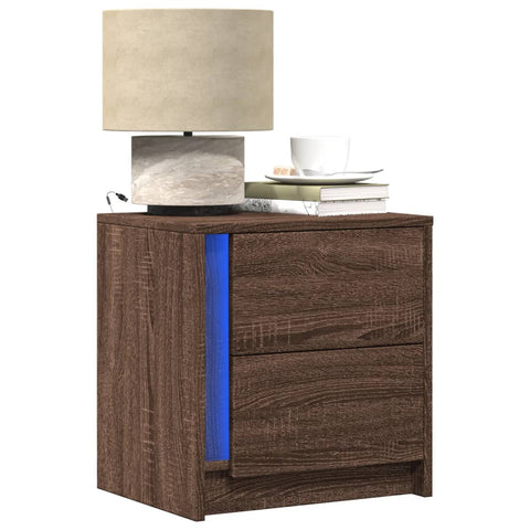 ZNTS Bedside Cabinet with LED Lights Brown Oak Engineered Wood 852059