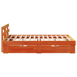 Bed Frame with Headboard Wax Brown 135 x 190 cm Solid Pine Wood 3382285
