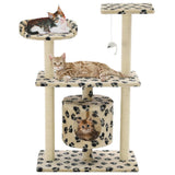 Cat Tree with Sisal Scratching Posts 95 cm Beige Paw Prints 170515