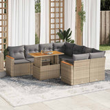 9 Piece Garden Sofa Set with Cushions Beige Poly Rattan Acacia 3327468