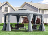 3 x 3 Hexagon Gazebo Patio Canopy Party Tent Outdoor Garden Shelter w/ 2 Tier Roof & Side Panel T3398P315971