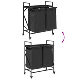 Laundry Basket 2 Compartments with Wheels Black Oak 859095