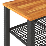 Garden Table Black 70x38x42 cm Poly Rattan Acacia Wood 366270