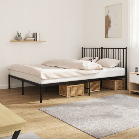 ZNTS Metal Bed Frame without Mattress with Headboard Black 150x200cm 350866