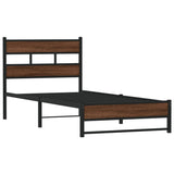 ZNTS Metal Bed Frame without Mattress Brown Oak 75x190 cm Small Single 4017316