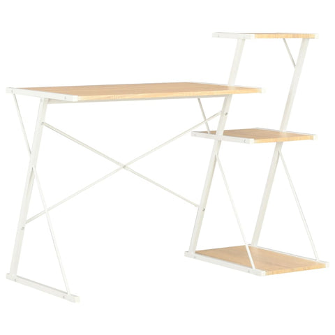 ZNTS Desk with Shelf White and Oak 116x50x93 cm 20291