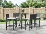 5 Piece Garden Bar Set with Cushions Black Poly Rattan 3203918