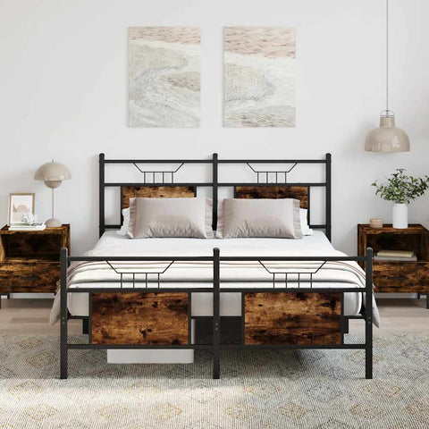 Bed Frame without Mattress Smoked Oak 140x190 cm Engineered Wood 4106761