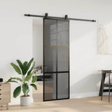 Sliding Door with Hardware Set Black 76x205 cm Tempered Glass 3375966