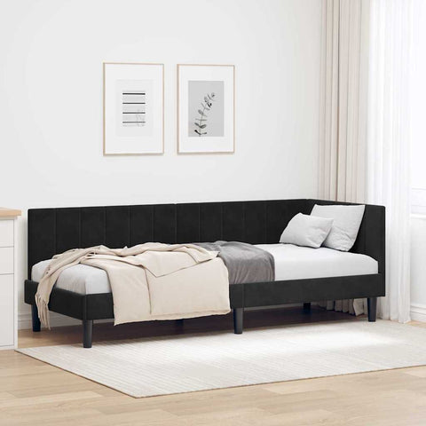 Corner Bed Frame with Headboard Black 80 x 200 cm Velvet 42016333