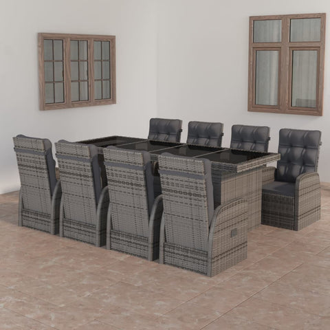 ZNTS 9 Piece Garden Dining Set with Cushions Grey Poly Rattan 3095251