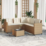Garden Sofa with Table and Cushions L-Shaped Beige Poly Rattan 369043
