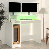 Desk with LED Lights High Gloss White 97x45x90 cm Engineered Wood 805558