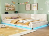3ft Single Boucle Bed Frame Smart RGB LED Lights & Charging Station, Hexagon Tufted Headboard N652P500087W