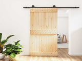 Sliding Door Natural and Black 90 x 210 cm Solid Pine Wood 3444974