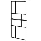 ZNTS Walk-in Shower Wall with Shelf Black 90x195 cm ESG Glass&Aluminium 3185460