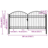 Fence Gate ASSEN Double Door with Arched Top Steel 300x125 cm 143089