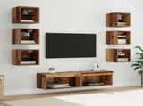 TV Cabinet with LED Strip Lights 8 pcs Old Wood Glass 3402938