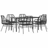7 Piece Garden Dining Set Black Poly Rattan Glass 3334538