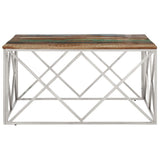 Coffee Table Silver Stainless Steel and Solid Reclaimed Wood 349984