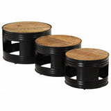 ZNTS Bar Tables Drum Shape 3 pcs Solid Rough Wood Mango 358933