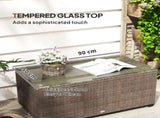 90 x 50cm Glass-Top Rattan Side Table - Brown T3398P327966