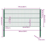 Fence Panel with Posts Iron 176,5x80 cm Green 144933