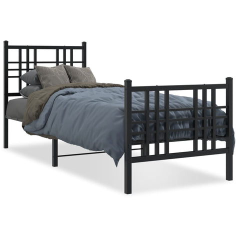 ZNTS Metal Bed Frame with Headboard and Footboard Black 80x200 cm 376333
