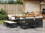 9 Piece Garden Dining Set with Cushions Black Poly Rattan 3210783