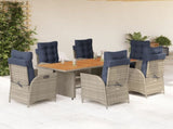 7 Piece Garden Dining Set with Cushions Grey Poly Rattan 3213151