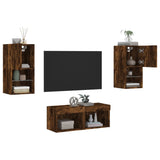 4 Piece TV Wall Cabinets with LED Lights Smoked Oak 3216573